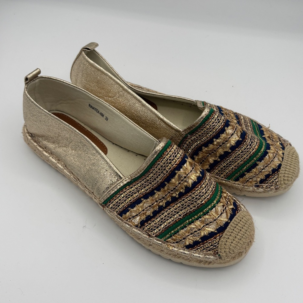 Patrizia L'Artiste Springstep Espadrille 39 Gold Metallic Boho Embroidered Shoe